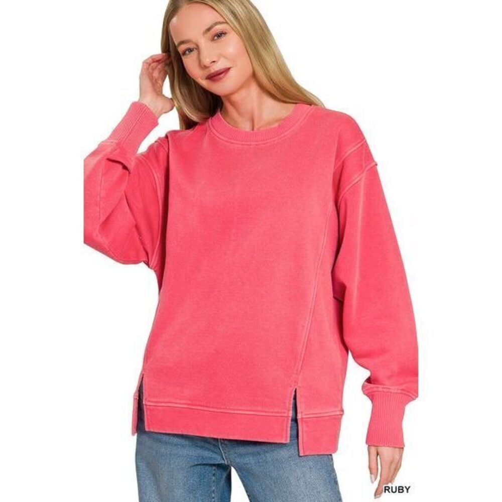 Zenana Pigment Dye Exposed-seam Fleece Sweatshirt